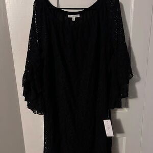 Black Lace Dress with Ruffled Sleeves